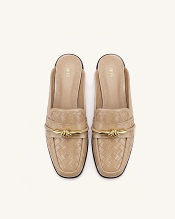 Elowen Woven Horsebit Mule Loafers - Khaki