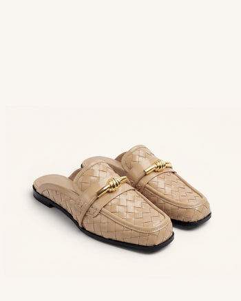 Elowen Woven Horsebit Mule Loafers - Khaki
