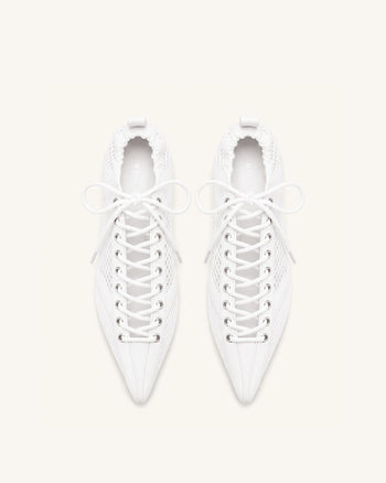 Ava Lace-Up Mesh Flats - White
