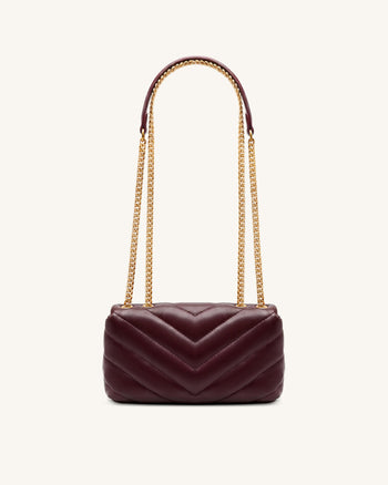 Riley Dachshund Quilted Flap Shoulder Bag - Deep Burgundy