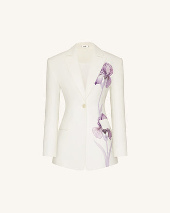 Iris Embroidery Hourglass Blazer - White