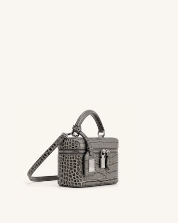 Cleo Box Shape Top Handle Bag - Grey Croc