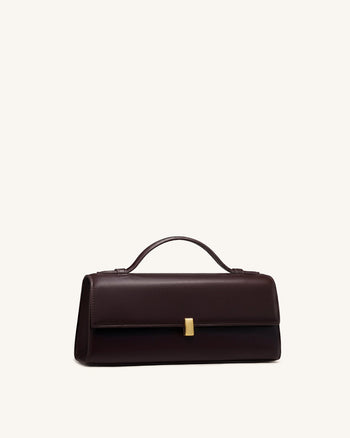 Delphine Flap Top Handle Bag - Dark Brown