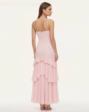 Orchid Embroidered Ruffled One-Shoulder Maxi Dress - Blush Pink