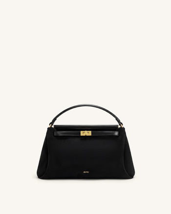 Carmen Faux Suede Top Handle Bag - Black