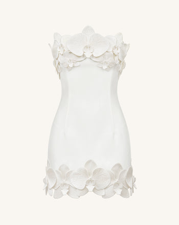 Orchid Trim Strapless Mini Dress - White