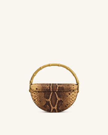 Sylvie Snake Print Half-Moon Top Handle Bag - Yellowish Brown