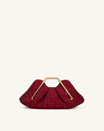 Lila Artificial Crystal Metal Frame Clutch - Red