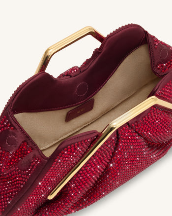 Lila Artificial Crystal Metal Frame Clutch - Red