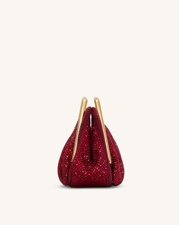 Lila Artificial Crystal Metal Frame Clutch - Red