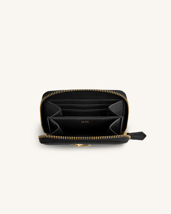 Maeve Dachshund Metal Emblem Zip Wallet - Black