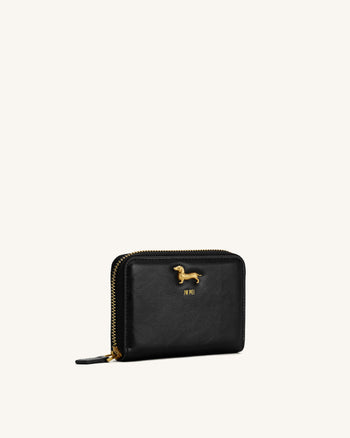 Maeve Dachshund Metal Emblem Zip Wallet - Black
