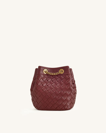 Yara Hand-Woven Bucket Bag - Burgundy
