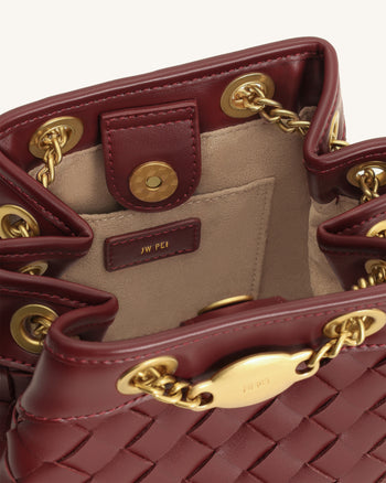 Yara Hand-Woven Bucket Bag - Burgundy