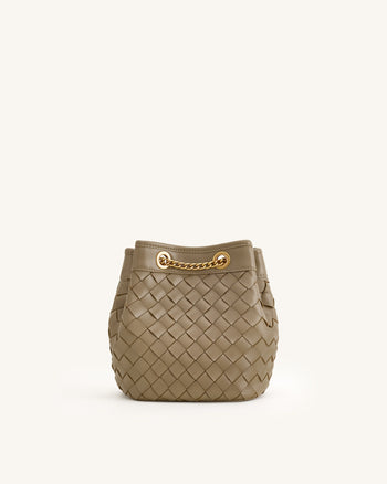 Yara Hand-Woven Bucket Bag - Taupe