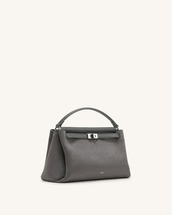 Carmen Faux Suede Top Handle Bag - Dark Gray