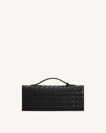 Celeste Woven Textured Envelope Top Handle Bag - Black