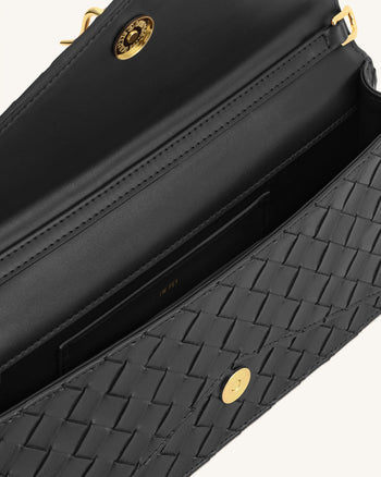 Celeste Woven Textured Envelope Top Handle Bag - Black