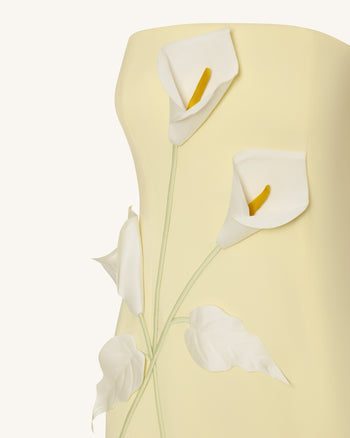 Floral Appliqué Strapless Dress - Yellow