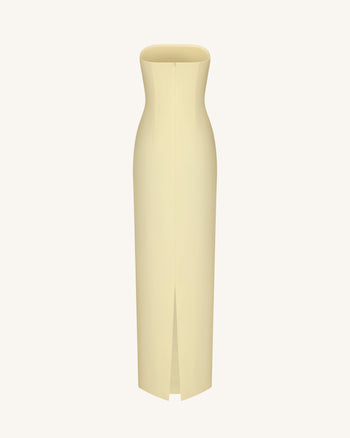 Floral Appliqué Strapless Dress - Yellow