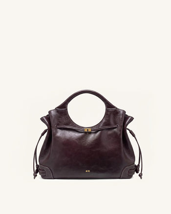 Virelle Waxed Vegan Leather Drawstring Tote Bag - Burgundy