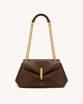 Valerie Chain Flap Shoulder Bag - Dark Brown