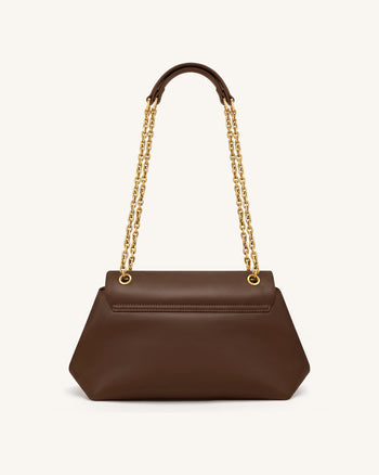 Valerie Chain Flap Shoulder Bag - Dark Brown