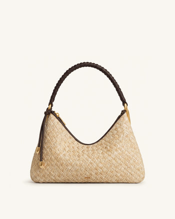 Lorena Faux Straw Shoulder Bag - Brown
