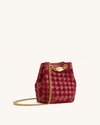 Yara Faux Suede Hand-Woven Bucket Bag - Dark Red