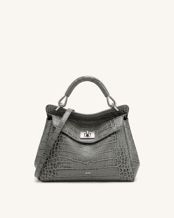 Lucia Classic Top Handle Bag - Grey Croc