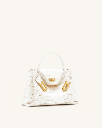 Rhea Small Double Buckle Shoulder Bag - White Croc