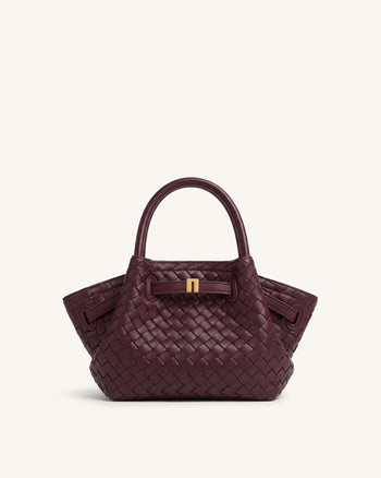 Hana Mini Woven Tote Bag - Dark Burgundy