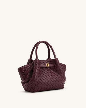 Hana Mini Woven Tote Bag - Dark Burgundy
