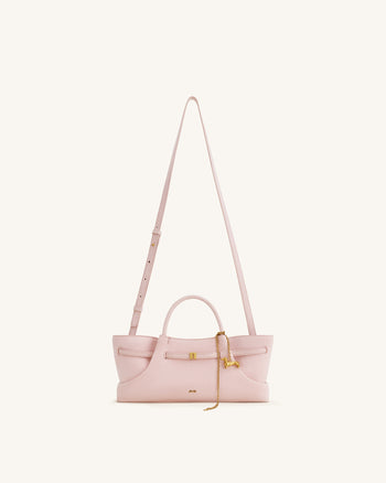 Maeve Dachshund Metal Charm Faux Suede Tote Bag - Pink