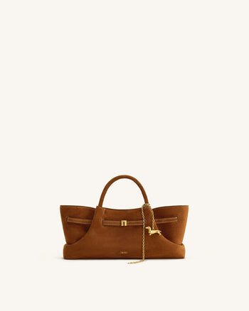 Maeve Dachshund Metal Charm Faux Suede Tote Bag - Brown
