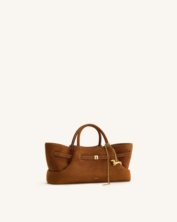 Maeve Dachshund Metal Charm Faux Suede Tote Bag - Brown