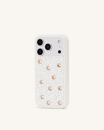 Pearl Embellished Phone Case - White