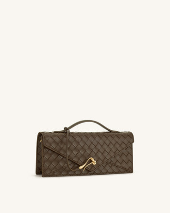 Celeste Woven Textured Envelope Top Handle Bag - Mocha Brown