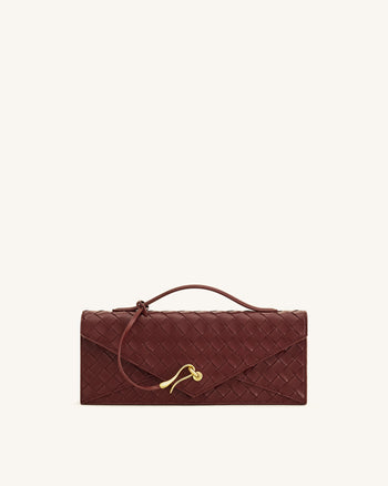 Celeste Woven Textured Envelope Top Handle Bag - Burgundy