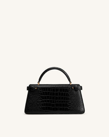 Elena Classic Top Handle Bag - Black Croc