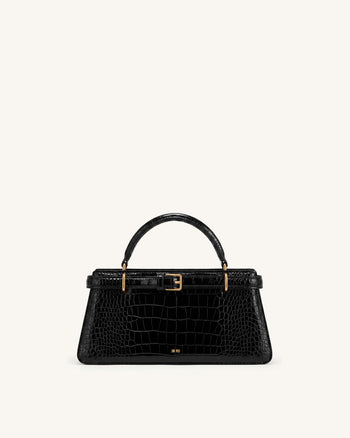 Elena Classic Top Handle Bag - Black Croc
