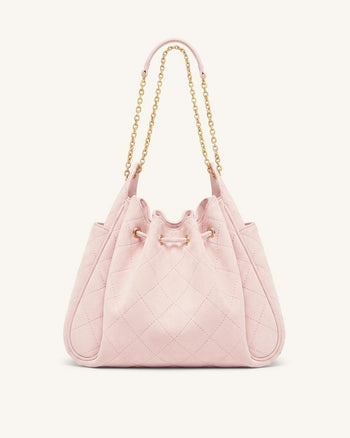 Rowan Faux Suede Quilted Chain Bucket Bag - Pink