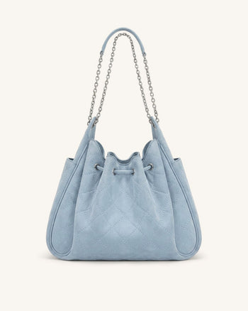Rowan Faux Suede Quilted Chain Bucket Bag - Blue