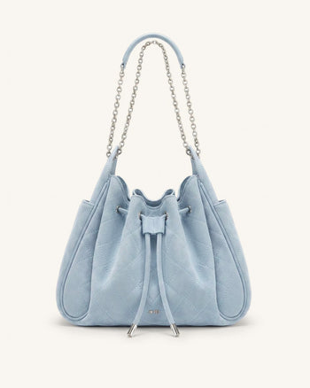 Rowan Faux Suede Quilted Chain Bucket Bag - Blue
