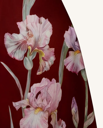 Iris Floral Print Strapless A-Line Dress - Burgundy