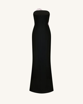 Iris Floral-Appliqué Strapless Maxi Dress - Black