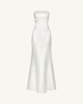 Strapless Floral Polyester Dress - White