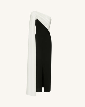 One Shoulder Draped Maxi Dress - Black White