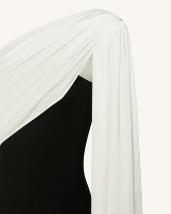One Shoulder Draped Maxi Dress - Black White