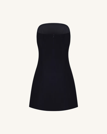 Strapless Floral Appliqué Dress - Black